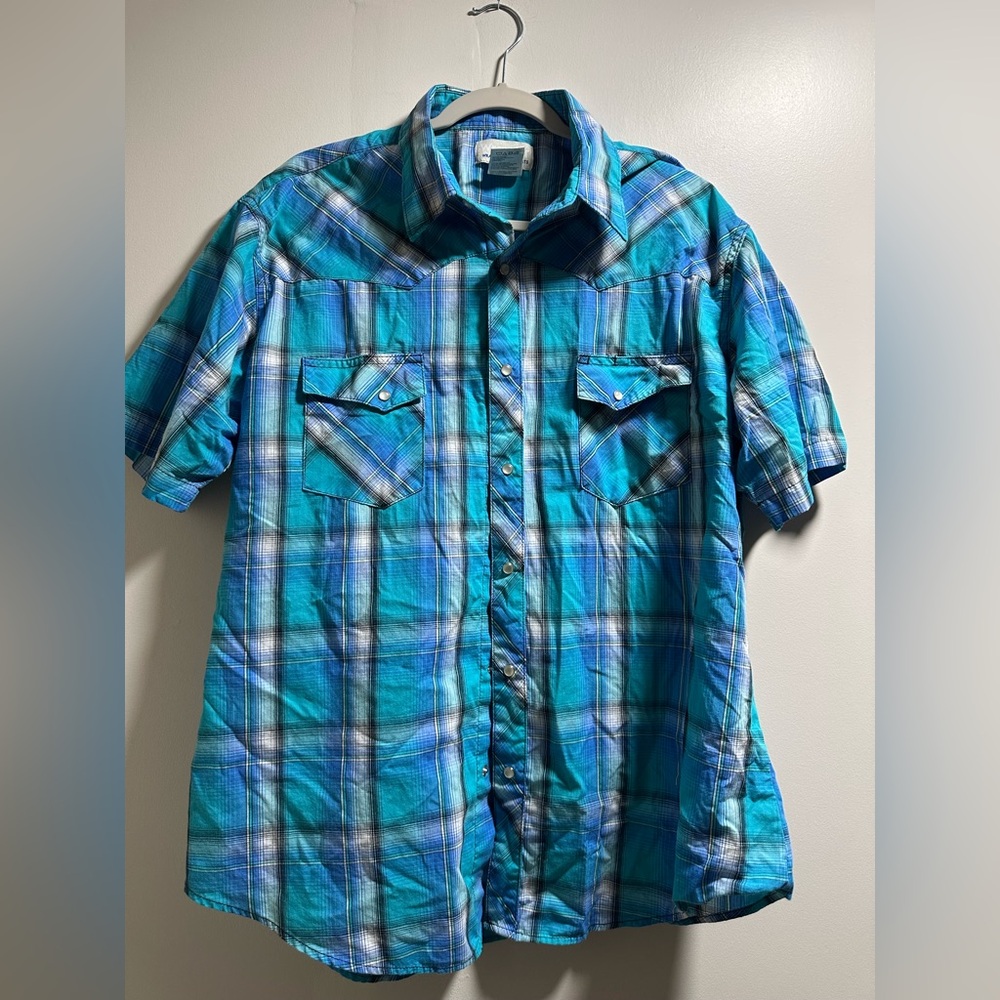 Wrangler Blue Casual Button Down Shirt Relaxed Fit
